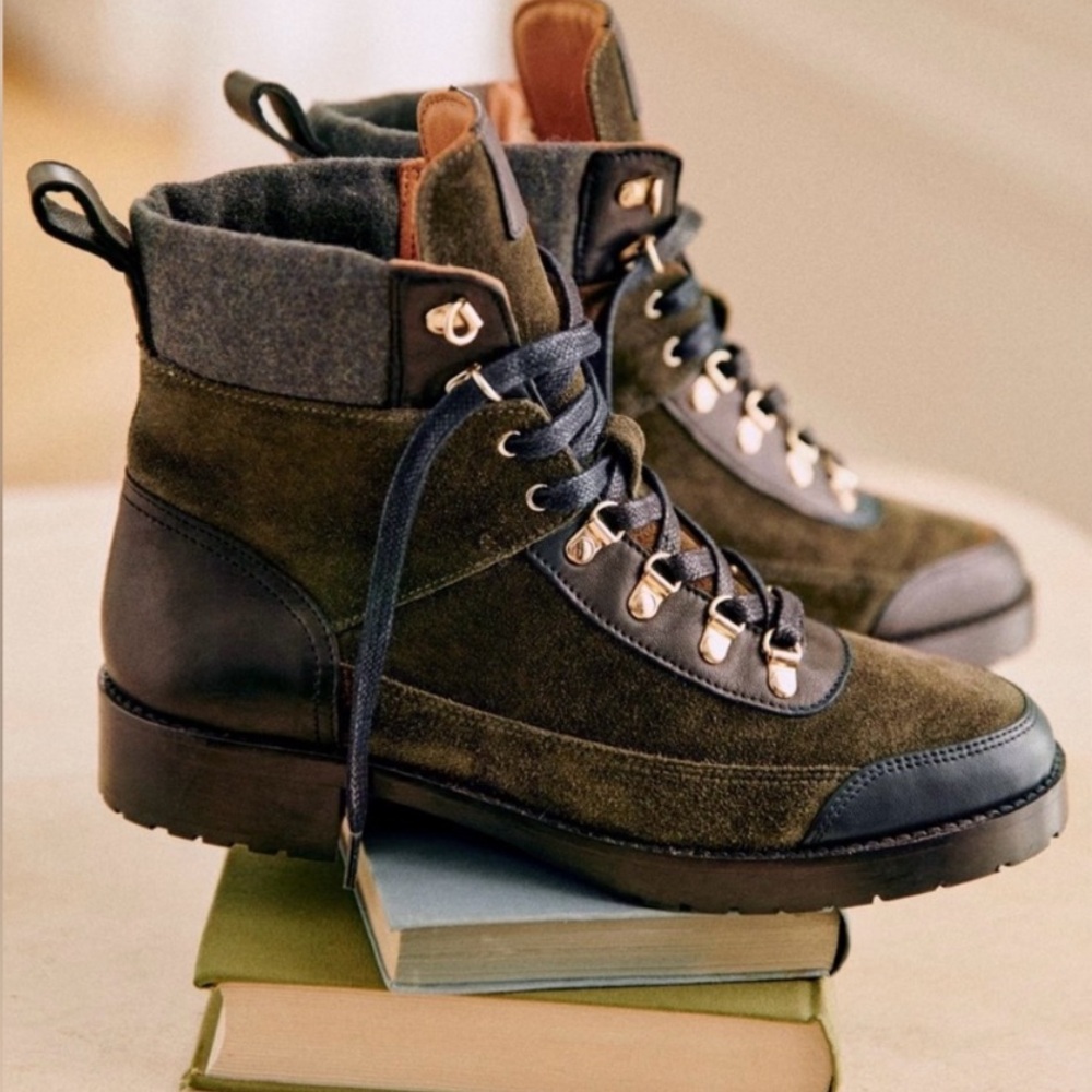 Sezane Green and Black Lace Up Hiker or Combat Boots